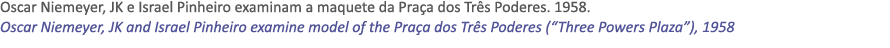 Oscar Niemeyer, JK e Israel Pinheiro examinam a maquete da Pra a dos Tr s Poderes. 1958. Oscar Niemeyer, JK and Israe...