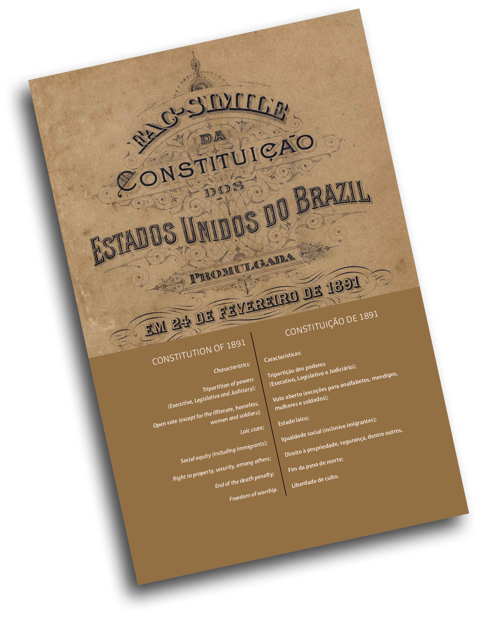 Constitui o de 1891 Caracter sticas: Triparti  o dos poderes (Executivo, Legislativo e Judici rio); Voto aberto (exc...